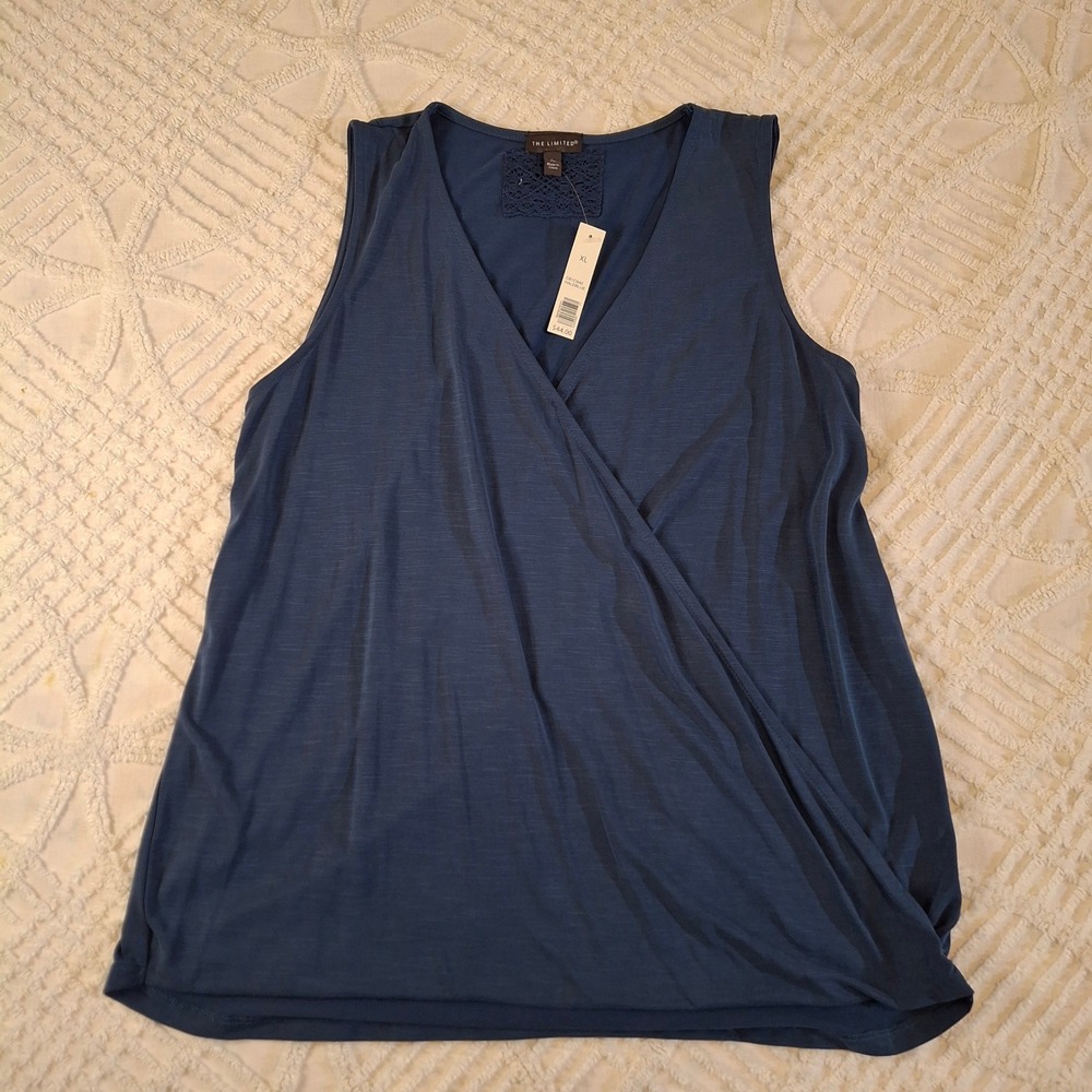 The Limited Women XL Tank Top Hale Blue Surplice Sleeveless Faux Wrap Top NWT